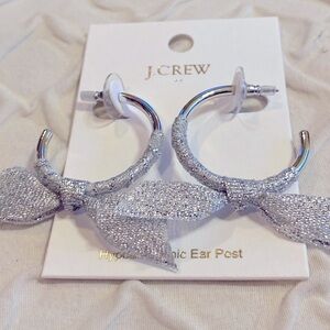 NWT J Crew Factory Silver Bow Hoops Sparkly Hypoallergenic